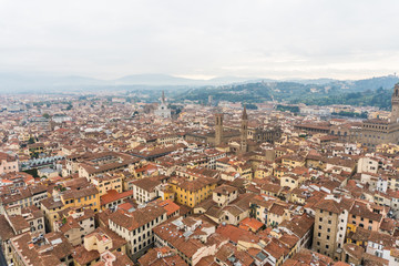 Florence, ITALY - October, 2017: Florence or Firenze aerial foggy cityscape.