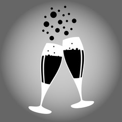 two glasses of champagne black and white icon vector eps 10