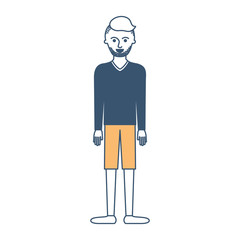 man full body with t-shirt long sleeve and short pants and shoes with high fade haircut and stubble beard in color sections silhouette vector illustration