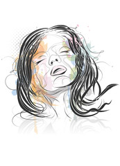 Porträt einer jungen Frau mit lustvollem Gesichtsausdruck. Porträt Zeichnung.