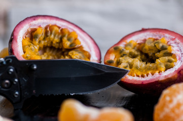 passion fruit cut into two halves