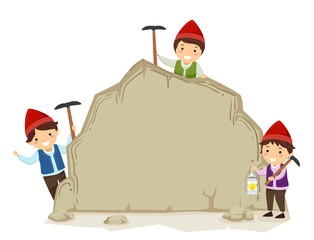 Stickman Kids Dwarves Miners Rock Illustration