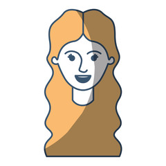 female face with long wavy hair in color sections silhouette vector illustration
