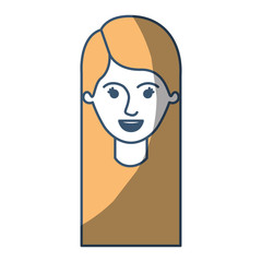 female face with long straight hair in color sections silhouette vector illustration