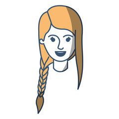 female face with braid and fringe hairstyle in color sections silhouette vector illustration