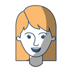 female face with mid lenght hair in color sections silhouette vector illustration