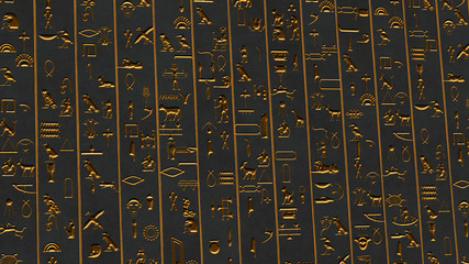 Golden Egyptian Hieroglyphs Ancient Wall