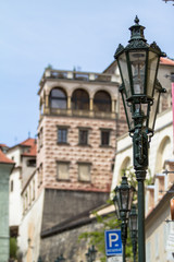Fototapeta na wymiar Lantern on a cozy street in Prague