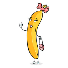 Vector Cartoon Character - Girl Banana with Pink Bag