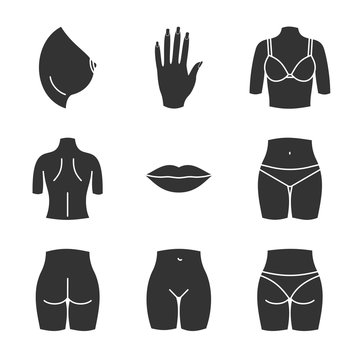 Female body parts glyph icons set