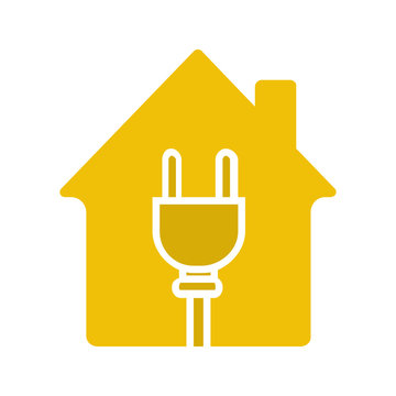 House with wire plug glyph color icon