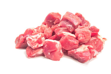 Raw pork meat pile isolated on white background