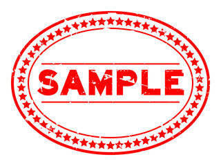 Grunge red sample oval rubber seal stamp on white background
