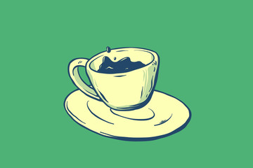 Vector coffee cup illustration. Hand drawn sign. Good for leaflets, cards, posters, prints, menu