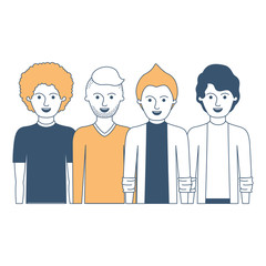 Obraz na płótnie Canvas men in half body with casual clothes with short hair and hairstyles different in color sections silhouette vector illustration