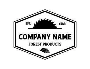 Hexagon Various Machine Saw and Circle Chainsaw and Stack Lumber Tree Trunk with Illustration Vintage Logo