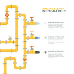 Pipelines infographics template. Pipes and valves.