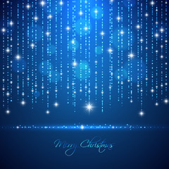 Merry Christmas abstract light background with falling glowing dots and sparkles