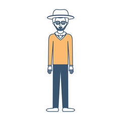 man with hat and glasses and sweater and pants and shoes with stubble beard in color sections silhouette vector illustration