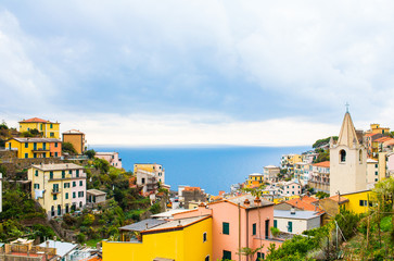 Cinque Terre Italy embankment. concept of relaxation at sea