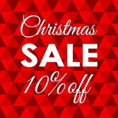 10% price off. Christmas sale banner. Xmas and holiday discount concept isolated on the red abstract background. Vector illustration.