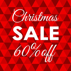 60% price off. Christmas sale banner. Xmas and holiday discount concept isolated on the red abstract background. Vector illustration.