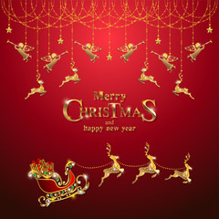 Fototapeta na wymiar Christmas Greeting and New Years card templates with gold patterned and crystals on background color.