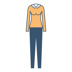 female clothes with pant and blouse long sleeve in color sections silhouette vector illustration