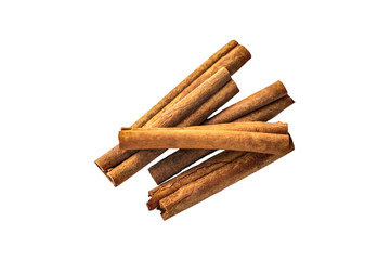 Fragrant cinnamon Bark isolated on white background. Dry spice cinnamon sticks