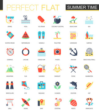 Vector set of flat Summer time icons.