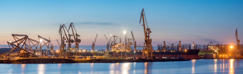 Fototapeta na wymiar Szczecin, Poland-November 2017: Shipyard in Szczecin, panorama