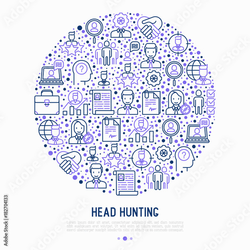 Head Hunting Concept In Circle With Thin Line Icons Employee Hr