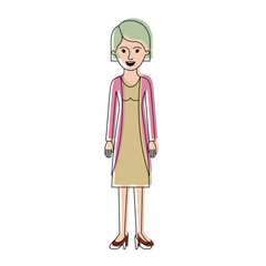 woman full body with blouse and jacket and skirt and heel shoes with short hair in watercolor silhouette vector illustration