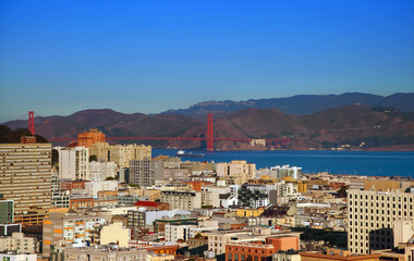 Fototapeta na wymiar San Francisco bay area with Golden Gate Bridge on sunny day