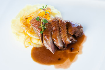 Roasted duck with mashed potatoes