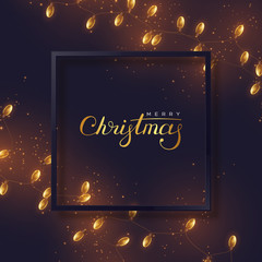 Christmas holiday background. Realistic garlands with glowing lights and frame. Vector illustration.