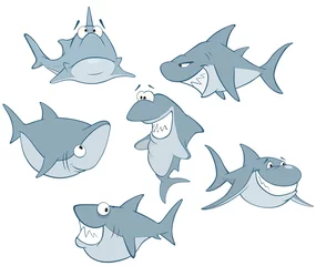 Selbstklebende Fototapeten Babyzimmer Set of Cute Sharks for you Design. Cartoon Character  © liusa