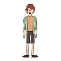 man full body with shirt and jacket and short pants and shoes with short wavy hair in watercolor silhouette vector illustration