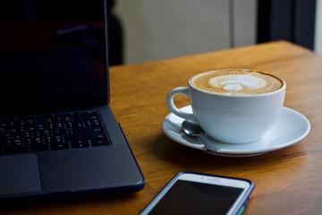 Coffee cup hot on table 