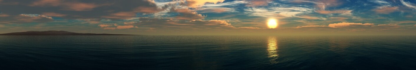 beautiful sea sunset, panorama of the ocean sunrise, sun over the water, banner
