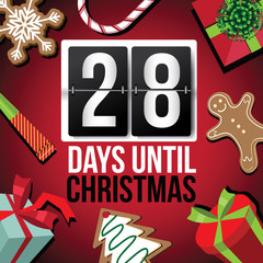 Countdown to Christmas flip number advent calendar with flat lay Christmas items. EPS 10 vector illustration. Day 30.