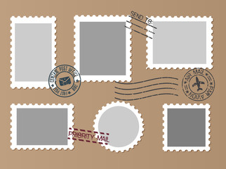 Post marks set on craft paper Background. Set of Blank Postage Stamps. Vector illustration