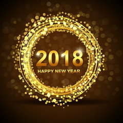 vector illustration of happy new year 2018 with gold color