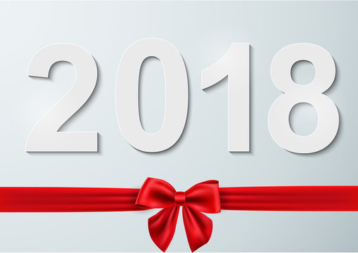 vector illustration of  happy new year 2018 with red ribbon.
