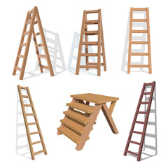 Set of stairs. Wooden staircase on a white background. Vector ladder  illustration