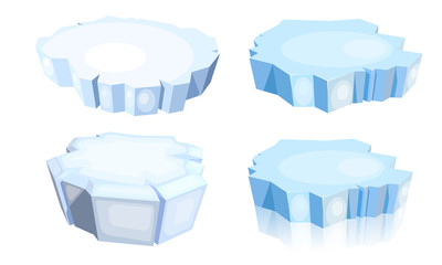 Set of ice floes.  Cartoon image of a blue ice floe on a white background. Vector illustration