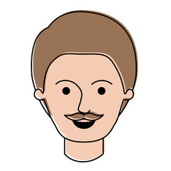 male face with short hair and moustache in watercolor silhouette vector illustration