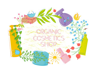 vector design emblem of organic cosmetics shop mockup