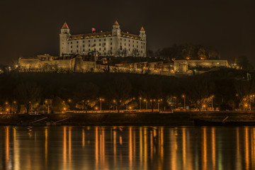 Obraz na płótnie Canvas Bratislava in autumn night near Dunaj river