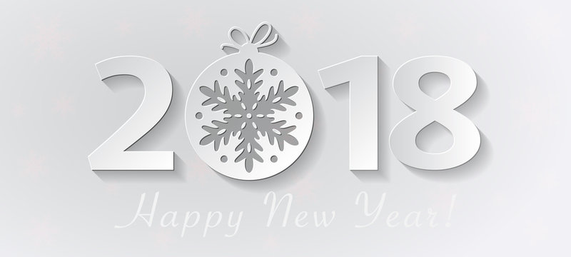 2018 Happy New Year design with christmas ball with snowflake.
